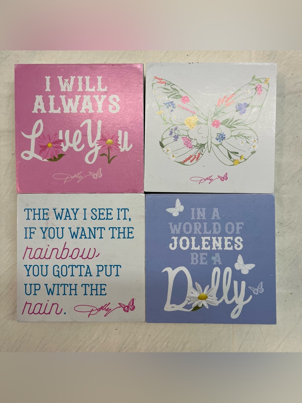 4 DG Dolly Parton 4 x 4 Word Block Spring 2026 Lot  Jolene Butterfly Pink White